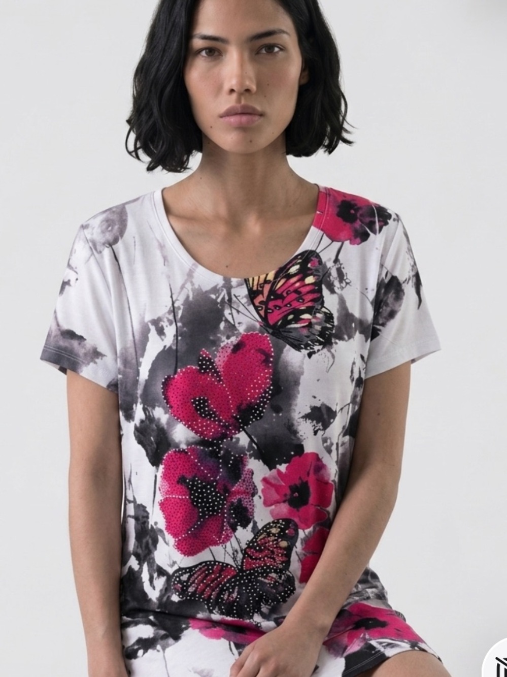 Bellagio Floral Butterfly Print Women's Top